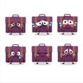 Purple suitcase cartoon character with sad expression Royalty Free Stock Photo