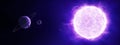 Purple sun in space with planets Royalty Free Stock Photo