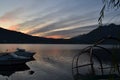 Beautiful autumn red sunset over the lake Garlate. Royalty Free Stock Photo