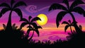 Purple Sunset Cartoon Flat Design