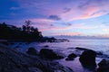Purple sunset on exotic beach, Phuket, Thailand