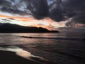 Purple Sunset in Hanalei Bay on Kauai Island in Hawaii. Royalty Free Stock Photo