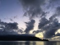 Purple Sunset in Hanalei Bay on Kauai Island, Hawaii. Royalty Free Stock Photo