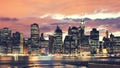 Purple sunset over Manhattan, New York City, USA Royalty Free Stock Photo