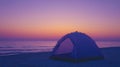 Purple Sunset Over Ocean Beach with Tent Royalty Free Stock Photo