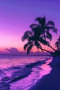 Purple sunset with palm trees on the beach Royalty Free Stock Photo