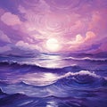 Purple Sunset And Waves: A Vibrant Neoclassicism Seascape Abstract