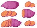 Purple sweet potato set. Okinawa yam sweet potato. Healthy food concept.