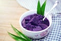 Purple sweet potato in sweet soup Royalty Free Stock Photo