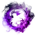 Purple swirling smoke circle frame isolated on white background. Royalty Free Stock Photo