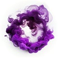 Purple swirling smoke circle frame isolated on white background. Royalty Free Stock Photo