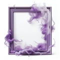 Purple swirling smoke square frame isolated on white background. Royalty Free Stock Photo