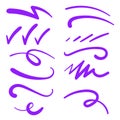 Purple Swirls Swoosh Marks with Vector Hand Drawn Highlighter Accent Line Designs