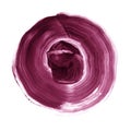 Purple, tawny port textured acrylic circle. Watercolour stain on white background.