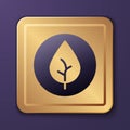 Purple Tea leaf icon isolated on purple background. Tea leaves. Gold square button. Vector Royalty Free Stock Photo