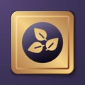 Purple Tea leaf icon isolated on purple background. Tea leaves. Gold square button. Vector Royalty Free Stock Photo