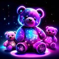 Purple teddy bear with stars on a black background. Vector illustration. generative AI