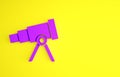 Purple Telescope icon isolated on yellow background. Scientific tool. Education and astronomy element, spyglass and