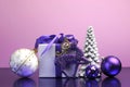 Purple theme Christmas gift and bauble decorations