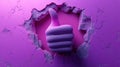 Purple Thumbs Up Breaking Through Wall Royalty Free Stock Photo