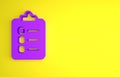 Purple To do list or planning icon isolated on yellow background. Minimalism concept. 3D render illustration Royalty Free Stock Photo