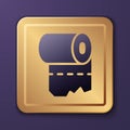 Purple Toilet paper roll icon isolated on purple background. Gold square button. Vector Royalty Free Stock Photo