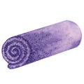 Purple towel watercolor illustration. Hand drawn illustration isolated on white background.