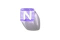 Purple translucent block with letter n casting shadow on white background Royalty Free Stock Photo