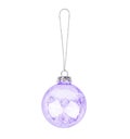 Purple transparent glass ball hanging on thread white background isolated close up, violet ÃÂ¡hristmas tree decoration, new year Royalty Free Stock Photo