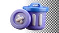 Purple trash can bin icon delete, remove waste garbage disposal recycle png transparent image Generative AI