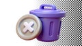 Purple trash can delete icon, waste bin remove, discard button interface png transparent image Generative AI