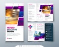 Purple Tri fold brochure design with square shapes, corporate business template for tri fold flyer. Creative concept Royalty Free Stock Photo