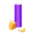 Purple Tube for Package Design with Stack of Potato Chips Royalty Free Stock Photo