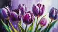 purple tulip flower close-up pastel oil pallet knife paint painting on canvas Generative AI Royalty Free Stock Photo