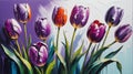 purple tulip flower close-up pastel oil pallet knife paint painting on canvas Generative AI Royalty Free Stock Photo