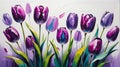 purple tulip flower close-up pastel oil pallet knife paint painting on canvas Generative AI Royalty Free Stock Photo