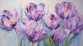 Stunning Tulip Art: Purple Tulips On Blue Background - Large Canvas Painting