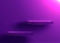 Purple two steps platform decorated with lighting on purple wall background Royalty Free Stock Photo