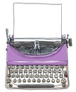 Purple typewriter with paper vintage art