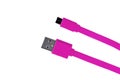 Purple usb-cable micro usb isolated Royalty Free Stock Photo