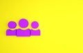 Purple Users group icon isolated on yellow background. Group of people icon. Business avatar symbol - users profile icon