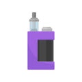 Purple vaporizer with glass tank for liquid. Electronic cigarette. Device for vaping. Flat vector design Royalty Free Stock Photo