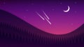 A Purple Vector Style Landscape with a Forest and Shooting Stars