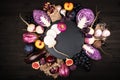 Purple vegetables on a wooden background