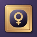 Purple Venus symbol icon isolated on purple background. Astrology, numerology, horoscope, astronomy. Gold square button