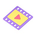 Purple video play animation content broadcasting app cinematography reel multimedia 3d icon vector