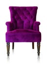 Purple vintage armchair isolated on white clipping path.