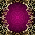 Purple vintage frame with lace mandala in the center Royalty Free Stock Photo