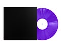 Purple Vinyl Disc Record with Black Sleeve Cover and White Label. Colored LP Vinyl for Turntable Isolated on White Background. Royalty Free Stock Photo