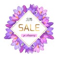 Purple violet crocus flowers spring sale banner